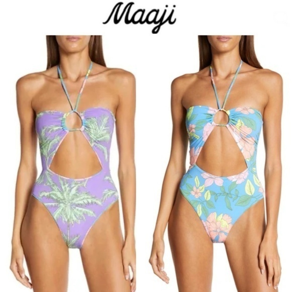 MAAJI STAR FLOWER KATIE REVERSIBLE ONE-PIECE SWIMSUIT IN BLUE SZ M NWT